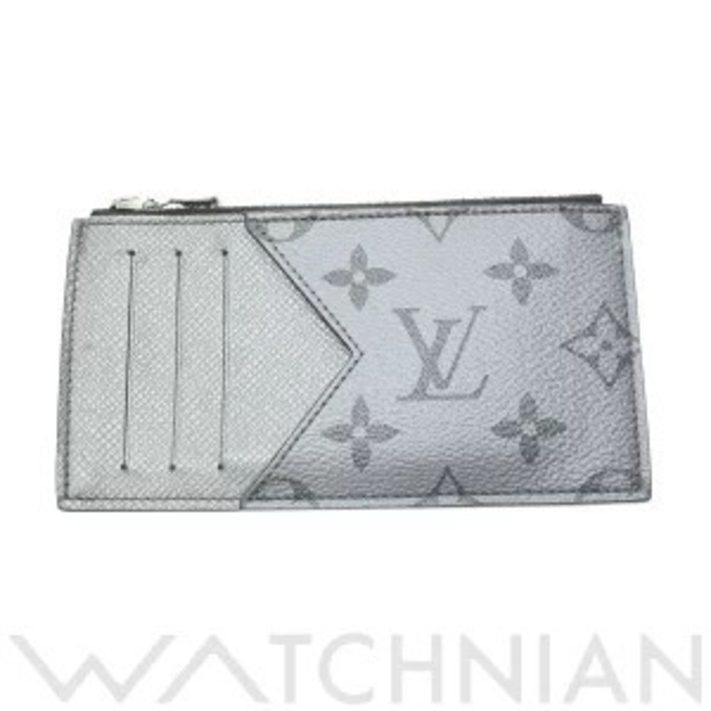 Louis Vuitton Taigarama Coin Card Silver Monogram Canvas Taiga Leather Case